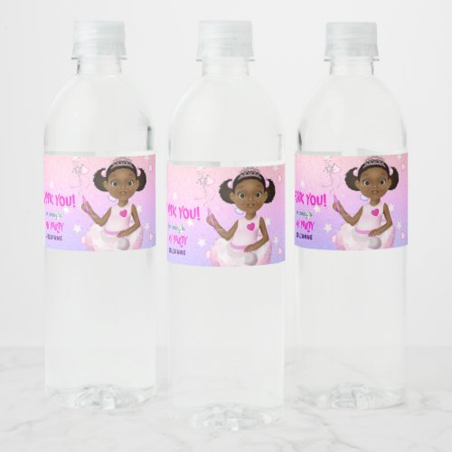 African American Fairy Princess Ballerina Water Bottle Label