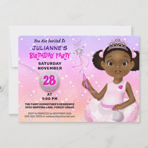 African American Fairy Princess Birthday Invitation