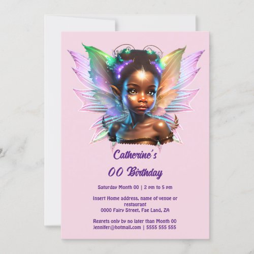 African american fairy princess glitter wings chic invitation