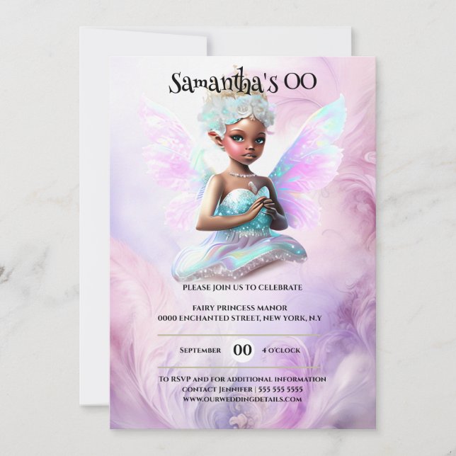 African american fairy princess whimsical birthday invitation (Front)