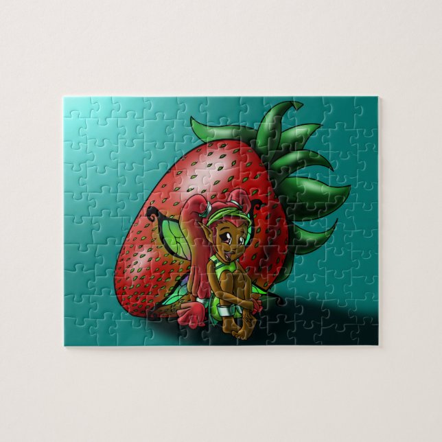 African American Fairy with Strawberry Jigsaw Puzzle (Horizontal)