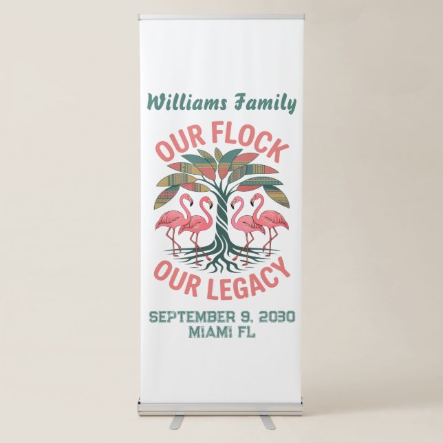 African American Family Legacy Reunion Flamingos Retractable Banner (Front)