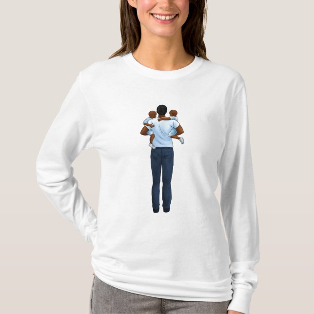 African American Father's Day Dad and Two Children T-Shirt (Front)