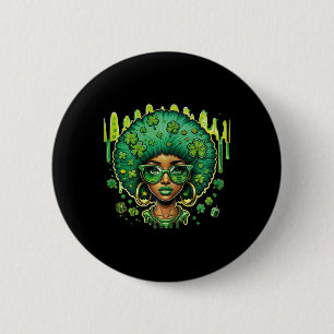African American Female Leprechaun Black St Patric Button