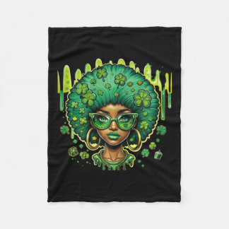African American Female Leprechaun Black St Patric Fleece Blanket