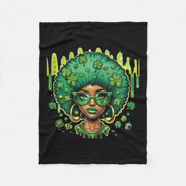 African American Female Leprechaun Black St Patric Fleece Blanket (Front)