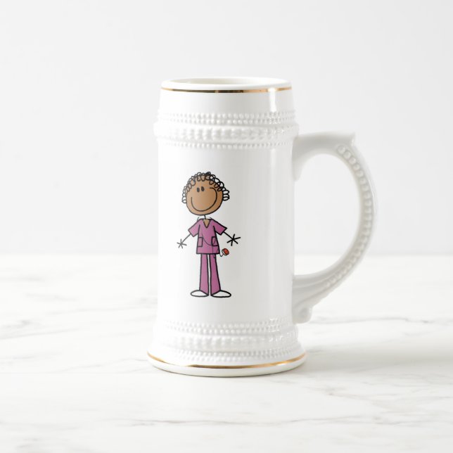 African American Female Stick Figure Nurse Beer Stein (Right)