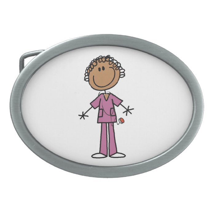 African American Female Stick Figure Nurse Belt Buckles