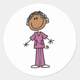 African American Female Stick Figure Nurse Classic Round Sticker