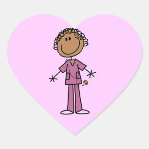 African American Female Stick Figure Nurse Heart Sticker