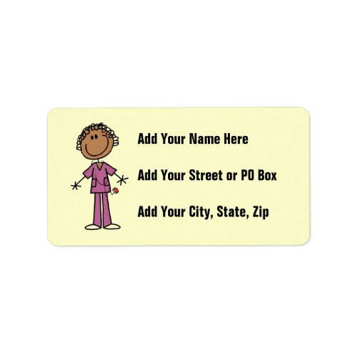 African American Female Stick Figure Nurse Label