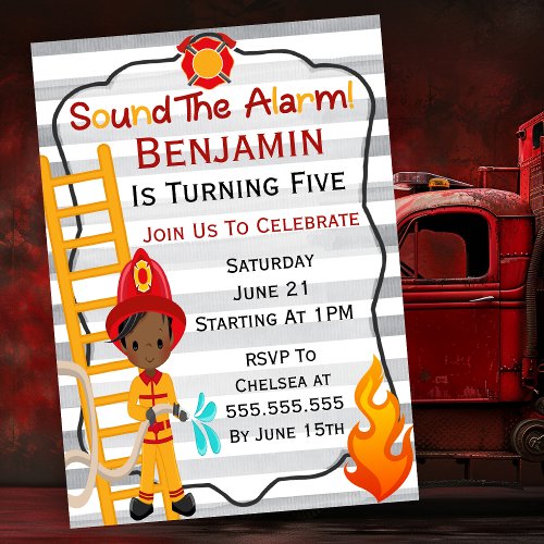African American Firefighter Boys Birthday    Invitation