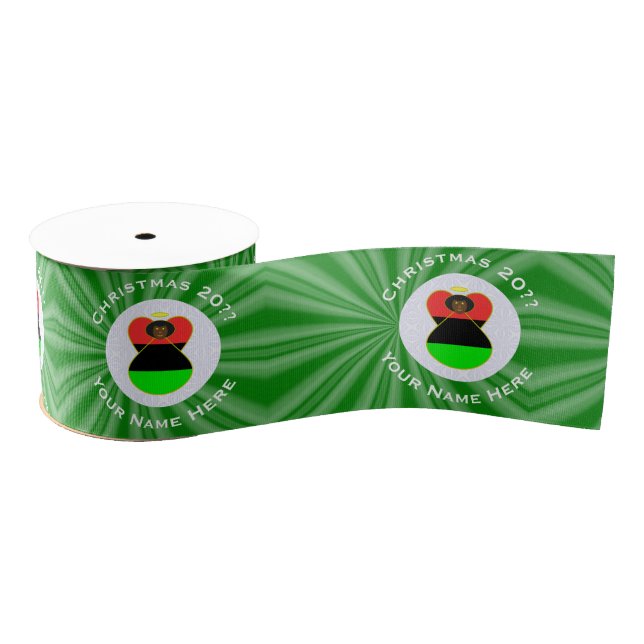 African American Flag Christmas Angel Personalize Grosgrain Ribbon (Spool)