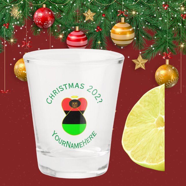 African American Flag Christmas Angel Personalize  Shot Glass (Creator Uploaded)