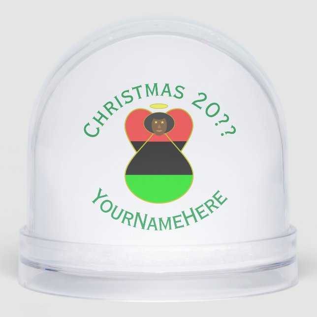 African American Flag Christmas Angel Personalize  Snow Globe (Front)