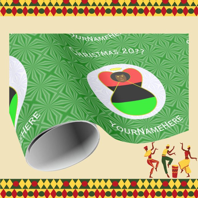 African American Flag Christmas Angel Personalized Wrapping Paper (Creator Uploaded)