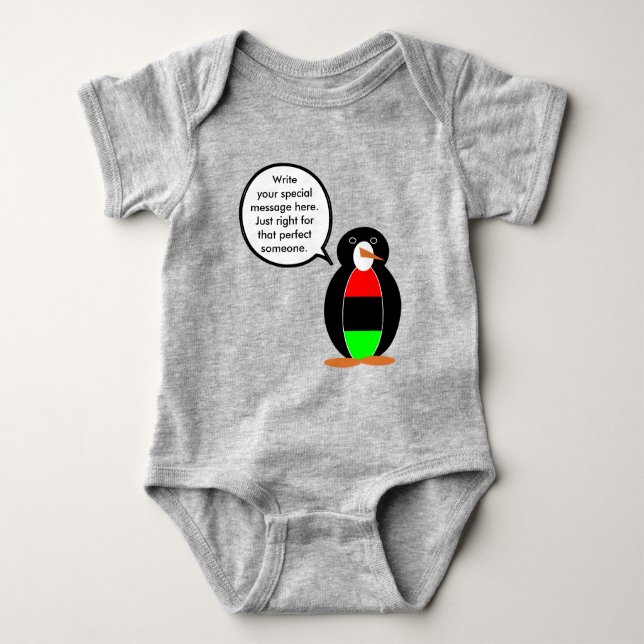 African American Flag Talking Ms. Penguin Baby Bodysuit (Front)