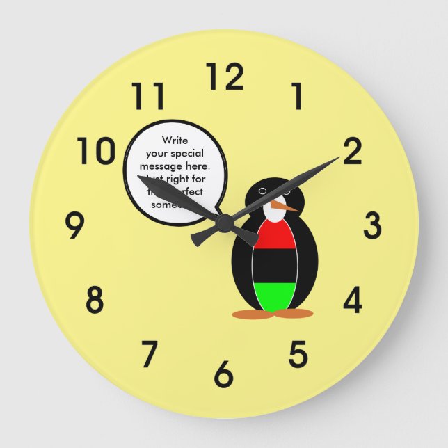 African American Flag Talking Ms. Penguin Large Clock (Front)