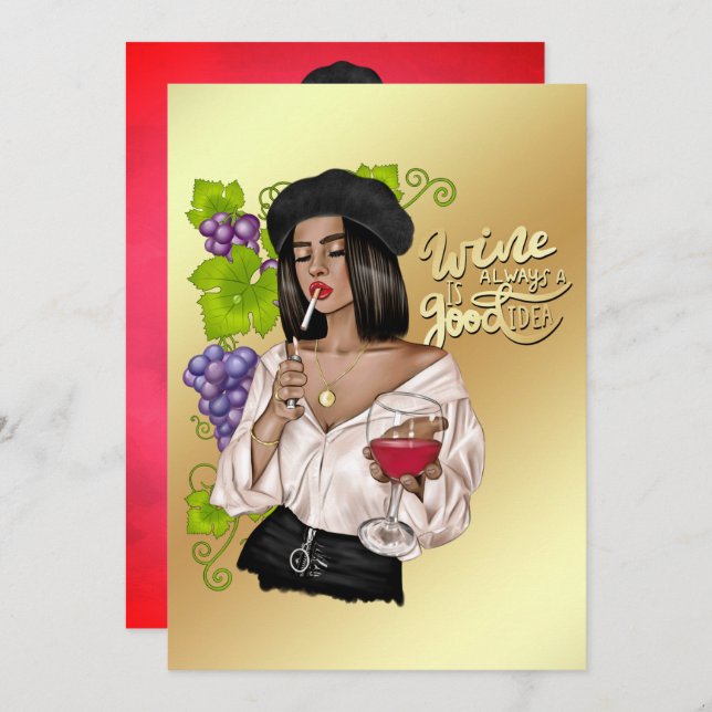 African American French Wine Woman Bachelorette Invitation (Front/Back)