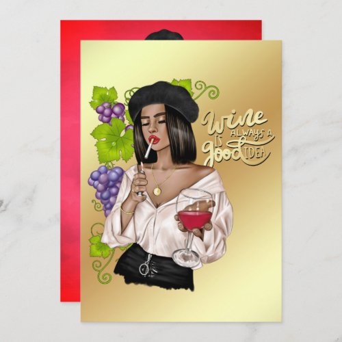 African American French Wine Woman Bachelorette Invitation