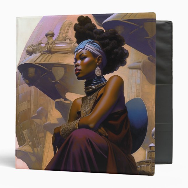 African American Futuristic Lady 3 Ring Binder (Front/Inside)
