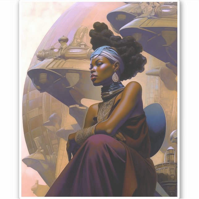 African American Futuristic Lady Sticker (Front)