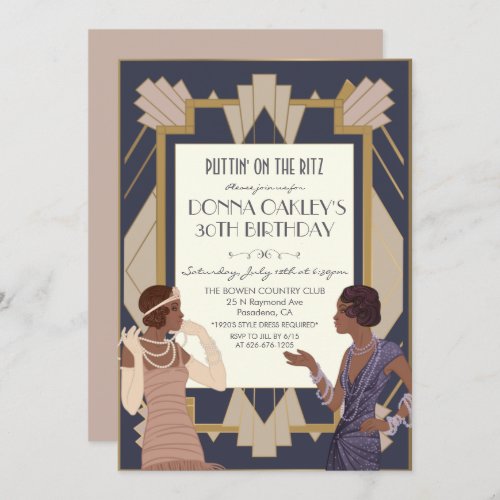 African American Gatsby Art Deco Birthday Invitation