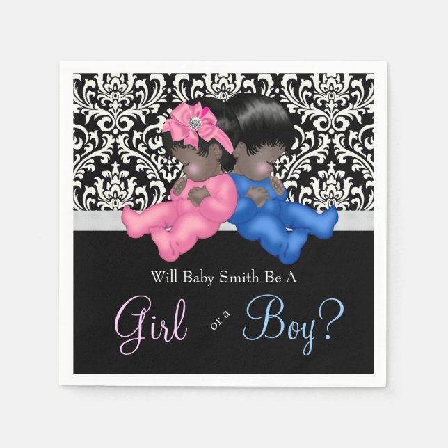 African American Gender Reveal Baby Shower Napkins (Front)