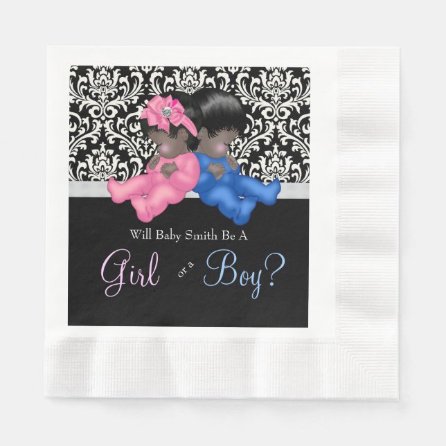 African American Gender Reveal Baby Shower Paper Napkins (Front)