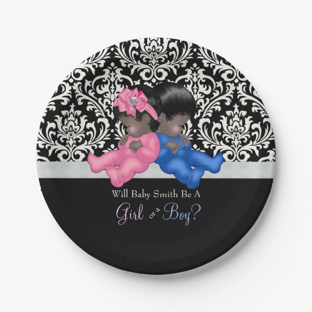 African American Gender Reveal Baby Shower Paper Plates (Front)