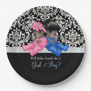 African American Gender Reveal Baby Shower Paper Plates