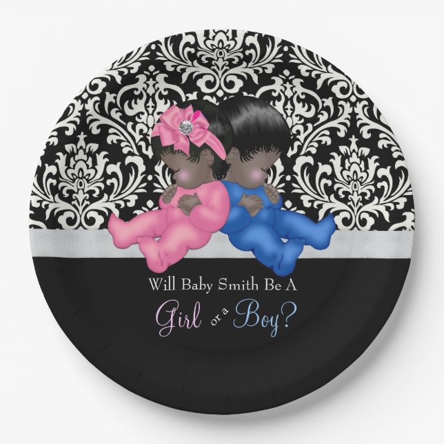 African American Gender Reveal Baby Shower Paper Plates (Front)