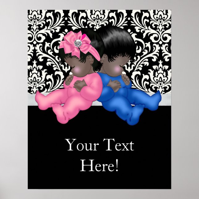 African American Gender Reveal Baby Shower Poster (Front)