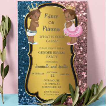 African American Gender Reveal Gold Glitter  Invitation