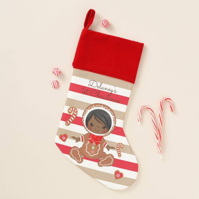 African American Gingerbread Baby First Christmas Christmas Stocking (Front)