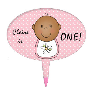 African American Girl 1st Birthday Cake Topper