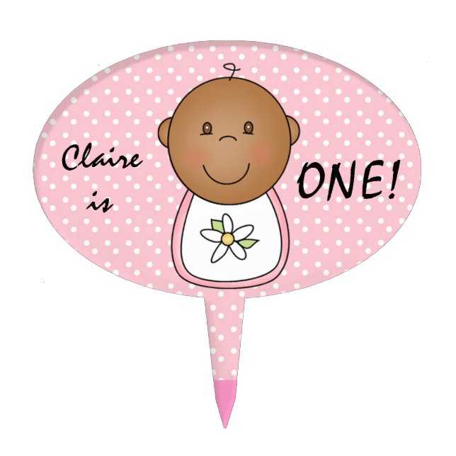 African American Girl 1st Birthday Cake Topper (Front)