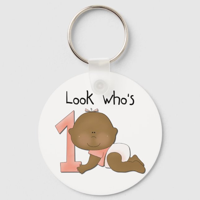 African American Girl 1st Birthday Tshirts Keychain (Front)