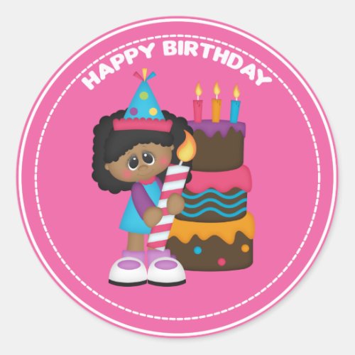 African American girl and candle Birthday Classic Round Sticker