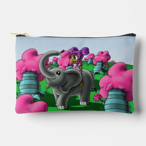 African American Girl and Elephant Accessory Pouch