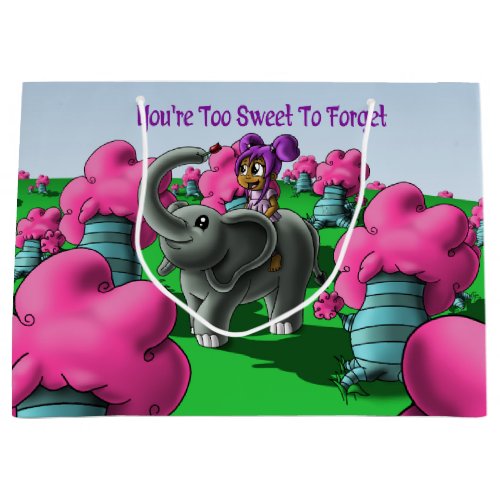 African American Girl and Elephant Birthday Large Gift Bag