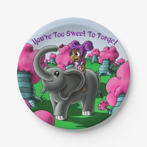 African American Girl and Elephant Birthday Paper Plates