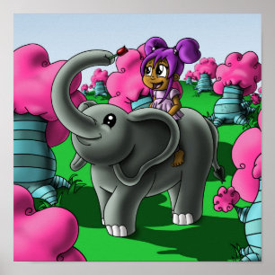 African American Girl and Elephant Poster