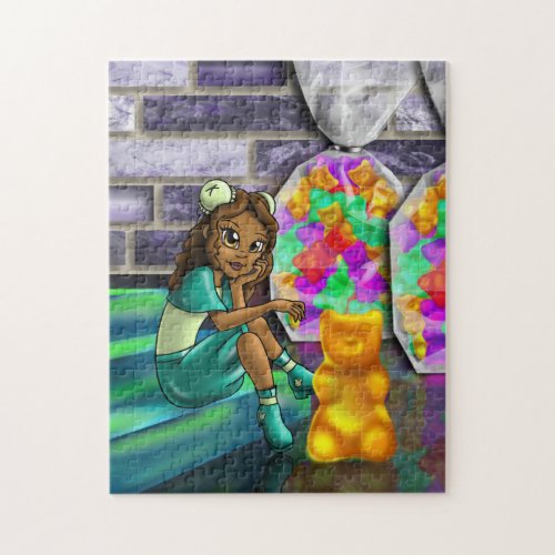 African American Girl and Gummy Bears Jigsaw Puzzle