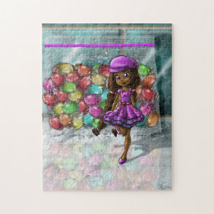 African American Girl and Jellybeans Jigsaw Puzzle