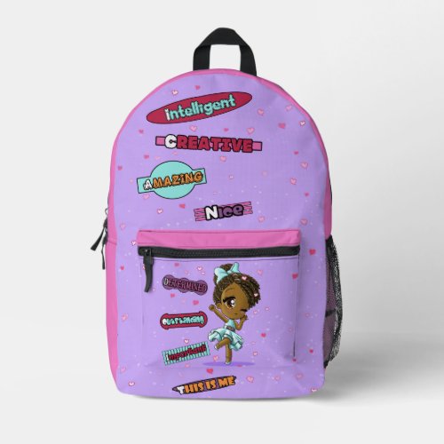 African American Girl and Positive Words Printed Backpack