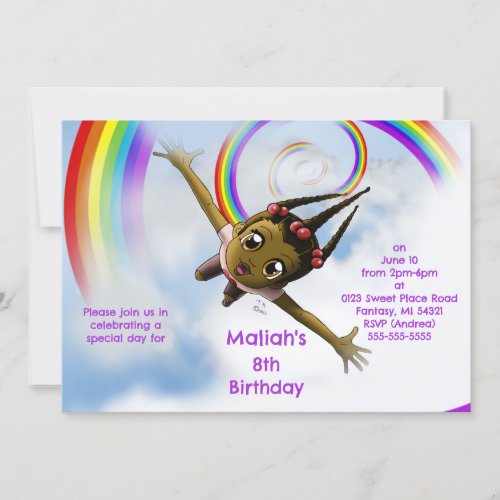 African American Girl and Rainbow Birthday Party  Invitation