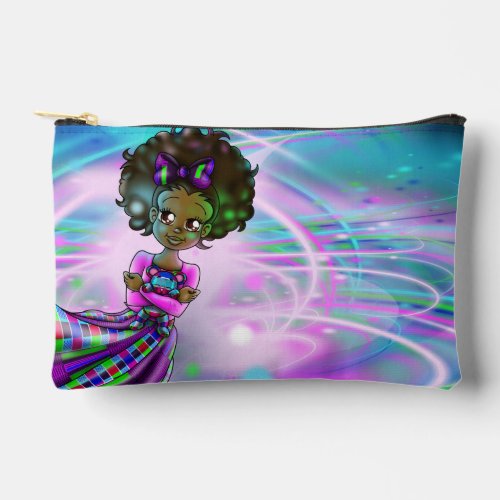 African American Girl and Teddy Bear Accessory Pouch