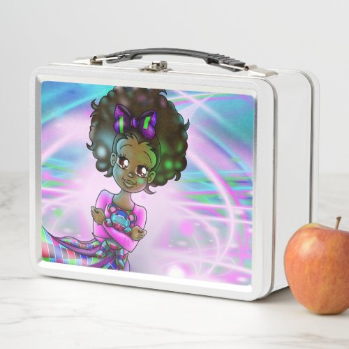 African American Girl and Teddy Bear Metal Lunch Box