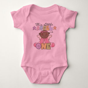 African American Girl Angel 1st Birthday Baby Bodysuit